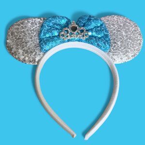 Disney Cinderella Princess Minnie Mouse Ears Silver Sequin Blue Tiara HANDMADE